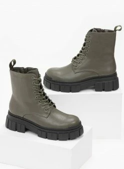 Προώθηση ❤️ The Fashion Project Αρβυλάκια Basic με κορδόνια - Χακί 😉 -Μποτάκια Κατάστημα arvulakia basic me kordonia 98932 8rbc