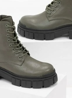 Προώθηση ❤️ The Fashion Project Αρβυλάκια Basic με κορδόνια - Χακί 😉 -Μποτάκια Κατάστημα arvulakia basic me kordonia 98932 kk2d