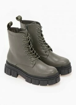 Προώθηση ❤️ The Fashion Project Αρβυλάκια Basic με κορδόνια - Χακί 😉 -Μποτάκια Κατάστημα arvulakia basic me kordonia 98932 slux