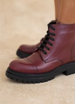 Εξοδος 👏 The Fashion Project Αρβυλάκια δερμάτινα με ραφή - Μπορντό ⌛