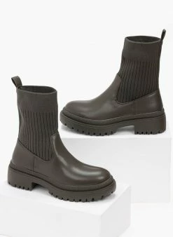 Νέος 👏 The Fashion Project Μποτάκια κάλτσα - Χακί 😀 -Μποτάκια Κατάστημα arvulakia me kaltsa 99225 ih7x