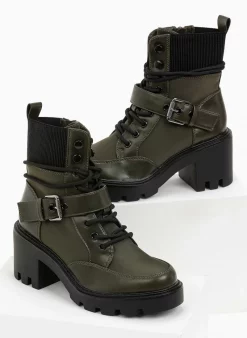 Best Pirce 🤩 The Fashion Project Αρβυλάκια με λάστιχο και ζωνάκι - Χακί 😉 -Μποτάκια Κατάστημα arvulakia me lastixo kai zwnaki 97060 279x