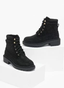 Ολοκαίνουργιο ⌛ The Fashion Project Αρβυλάκια με Strass και εξωτερικές ραφές - Μαύρο 🧨 -Μποτάκια Κατάστημα arvulakia me strass kai ekswterikes rafes 109437 fuo2