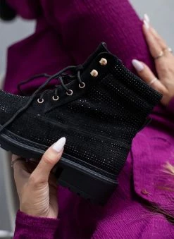 Ολοκαίνουργιο ⌛ The Fashion Project Αρβυλάκια με Strass και εξωτερικές ραφές - Μαύρο 🧨 -Μποτάκια Κατάστημα arvulakia me strass kai ekswterikes rafes 109437 h9l5