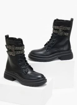 Ολοκαίνουργιο 🎁 The Fashion Project Αρβυλάκια με Strass στα ζωνάκια - Μαύρο 💯 -Μποτάκια Κατάστημα arvulakia me strass sta zwnakia 109352 okly