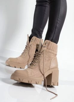 ΧΟΝΔΡΙΚΟ ΕΜΠΟΡΙΟ 🎉 The Fashion Project Αρβυλάκια με τακούνι και τρουκς - Τάουπε ✨ -Μποτάκια Κατάστημα arvulakia me takouni kai trouks 109319 e33v