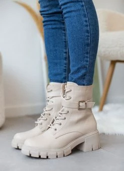 Ολοκαίνουργιο ⭐ The Fashion Project Αρβυλάκια με ζωνάκι - Μπεζ 🥰 -Μποτάκια Κατάστημα arvulakia me zwnaki 106101 whi3