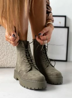 Ολοκαίνουργιο 🔔 The Fashion Project Αρβυλάκια Suede με ραφή στη σόλα - Χακί 😉