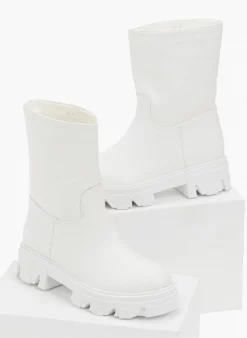 Νέος 😉 The Fashion Project Μποτάκια Biker με Chunky σόλα - Λευκό 🤩 -Μποτάκια Κατάστημα basic chunky mpotakia 97204 mfk7