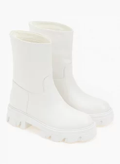 Νέος 😉 The Fashion Project Μποτάκια Biker με Chunky σόλα - Λευκό 🤩 -Μποτάκια Κατάστημα basic chunky mpotakia 97204 mhpe