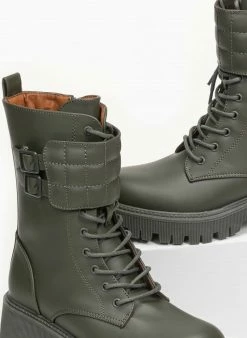 Προώθηση 🔥 The Fashion Project Αρβυλάκια με καπιτονέ λεπτομέρεια - Χακί 🥰 -Μποτάκια Κατάστημα mat arvulakia me kapitone leptomereia 95367 cn2s