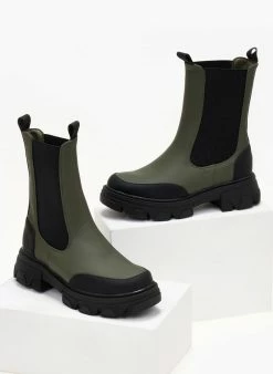 Αγορά 🎁 The Fashion Project Μποτάκια Chelsea σε ματ χρώματα - Χακί 😉 -Μποτάκια Κατάστημα mat chelsea mpotakia me lastixo 95130 rt7x