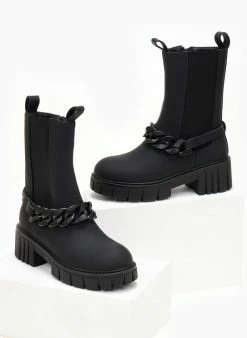 Best Pirce 👍 The Fashion Project Μποτάκια Chelsea ματ με αλυσίδα - Μαύρο 🎁 -Μποτάκια Κατάστημα mat mpotakia me alusida 95298 hg2a