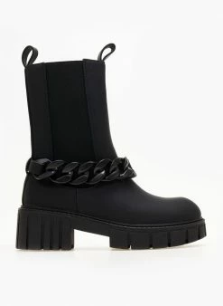 Best Pirce 👍 The Fashion Project Μποτάκια Chelsea ματ με αλυσίδα - Μαύρο 🎁