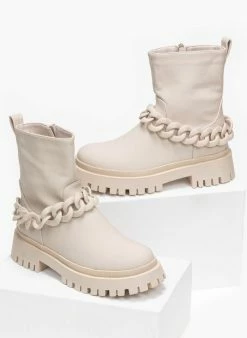 Κουπόνι 🎁 The Fashion Project Μποτάκια Biker ματ με αλυσίδα - Μπεζ ✔️