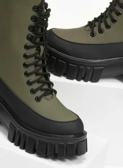 Προϋπολογισμός ⭐ The Fashion Project Αρβυλάκια με ψηλή σόλα και κορδόνια - Χακί 😉 -Μποτάκια Κατάστημα mat mpotakia me psili sola kai kordonia 95678 59j5