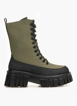 Προϋπολογισμός ⭐ The Fashion Project Αρβυλάκια με ψηλή σόλα και κορδόνια - Χακί 😉 -Μποτάκια Κατάστημα mat mpotakia me psili sola kai kordonia 95678 ebkg