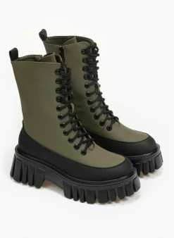 Προϋπολογισμός ⭐ The Fashion Project Αρβυλάκια με ψηλή σόλα και κορδόνια - Χακί 😉 -Μποτάκια Κατάστημα mat mpotakia me psili sola kai kordonia 95678 rf27