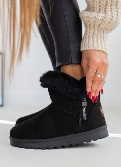 Νέος ⌛ The Fashion Project Μποτάκια με γούνα και φερμουάρ - Μαύρο 🥰