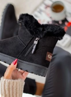 Νέος ⌛ The Fashion Project Μποτάκια με γούνα και φερμουάρ - Μαύρο 🥰 -Μποτάκια Κατάστημα mpotakia apres ski me fermouar 108745 nvc0
