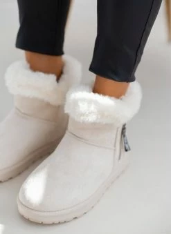 Νέος 🔥 The Fashion Project Μποτάκια με γούνα και φερμουάρ - Μπεζ 🤩 -Μποτάκια Κατάστημα mpotakia apres ski me fermouar 108746 etw8