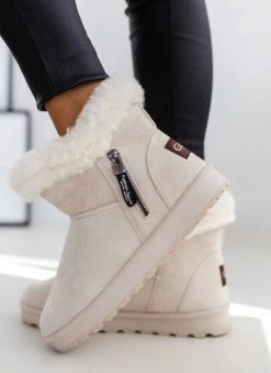 Νέος 🔥 The Fashion Project Μποτάκια με γούνα και φερμουάρ - Μπεζ 🤩