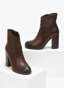 Νέος 🛒 The Fashion Project Μποτάκια αστραγάλου με ασύμμετρο τελείωμα - Καφέ ⭐ -Μποτάκια Κατάστημα mpotakia astragalou me asummetro teleiwma 108881 xno7
