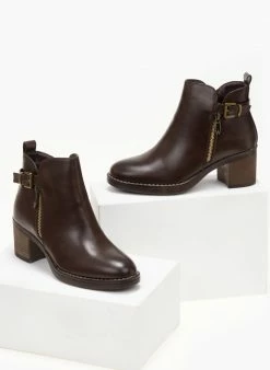 Πολύ καλή προσφορά 🎁 The Fashion Project Μποτάκια αστραγάλου με εξωτερικό φερμουάρ - Καφέ 🔥 -Μποτάκια Κατάστημα mpotakia astragalou me ekswteriko fermouar 105901 h8ad