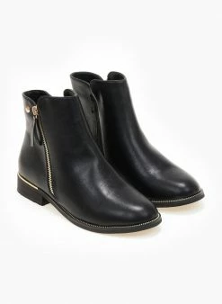 ΧΟΝΔΡΙΚΟ ΕΜΠΟΡΙΟ 🛒 The Fashion Project Μποτάκια αστραγάλου με εξωτερικό φερμουάρ - Μαύρο 😉 -Μποτάκια Κατάστημα mpotakia astragalou me ekswteriko fermouar 105972 20ov