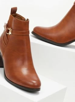 Flash Sale 👏 The Fashion Project Μποτάκια αστραγάλου με μεταλλική λεπτομέρεια - Ταμπά ⭐ -Μποτάκια Κατάστημα mpotakia astragalou me metalliki leptomereia 105763 nrjd