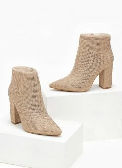 Εξοδος 🎁 The Fashion Project Μποτάκια αστραγάλου με Strass - Χρυσό ❤️ -Μποτάκια Κατάστημα mpotakia astragalou me strass 107066 fk94