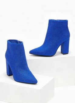 Φτηνός ❤️ The Fashion Project Μποτάκια αστραγάλου με Strass - Μπλε 🤩 -Μποτάκια Κατάστημα mpotakia astragalou me strass 107068 b60o