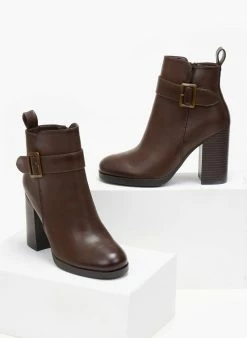 Εξοδος 🛒 The Fashion Project Μποτάκια αστραγάλου με ζωνάκι - Καφέ 🔥 -Μποτάκια Κατάστημα mpotakia astragalou me zwnaki 108873 1ewk