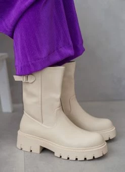 Τοπ 10 ❤️ The Fashion Project Μποτάκια Biker με ψηλή τρακτερωτή σόλα - Μπεζ 😍 -Μποτάκια Κατάστημα mpotakia biker me psili trakterwti sola 105912 7umr