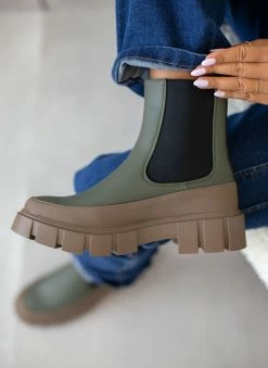 Καλύτερη πώληση ⌛ The Fashion Project Μποτάκια Chelsea με διχρωμία - Λαδί 👏 -Μποτάκια Κατάστημα mpotakia chelsea me dixrwmia 106912 2da8