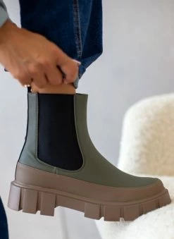 Καλύτερη πώληση ⌛ The Fashion Project Μποτάκια Chelsea με διχρωμία - Λαδί 👏