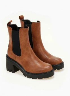 Αγορά 🥰 The Fashion Project Μποτάκια Chelsea με λάστιχο - Ταμπά 🎁 -Μποτάκια Κατάστημα mpotakia chelsea me xontro takouni 105643 k9se