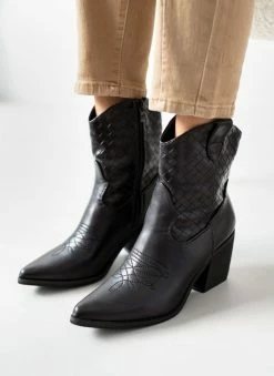 Συμφωνίες 🧨 The Fashion Project Μποτάκια Cowboy με ανάγλυφο Pattern - Μαύρο 😉 -Μποτάκια Κατάστημα mpotakia cowboy me anaglufo pattern 107103 z6av