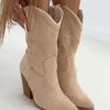 Best Pirce 😍 The Fashion Project Μποτάκια Cowboy Suede με ξύλινο τακούνι - Μπεζ 🧨