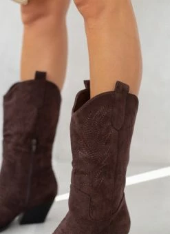 Φτηνός 😉 TFP Μποτάκια Cowboy Suede με σχέδιο - Καφέ 💯 -Μποτάκια Κατάστημα mpotakia cowboy suede me sxedio 109342 98ya