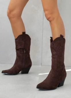Φτηνός 😉 TFP Μποτάκια Cowboy Suede με σχέδιο - Καφέ 💯 -Μποτάκια Κατάστημα mpotakia cowboy suede me sxedio 109342 fclo