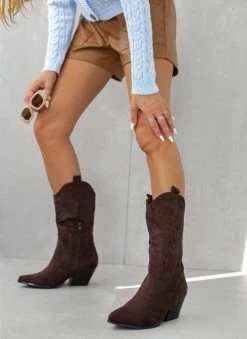 Φτηνός 😉 TFP Μποτάκια Cowboy Suede με σχέδιο - Καφέ 💯 -Μποτάκια Κατάστημα mpotakia cowboy suede me sxedio 109342 r6ji