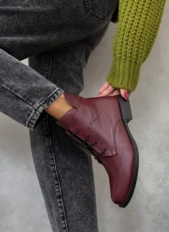 Φτηνός 😉 The Fashion Project Μποτάκια δερμάτινα με Pattern πλεκτό - Μπορντό 👍