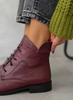 Φτηνός 😉 The Fashion Project Μποτάκια δερμάτινα με Pattern πλεκτό - Μπορντό 👍 -Μποτάκια Κατάστημα mpotakia dermatina me pattern plekto 108299 xu2g