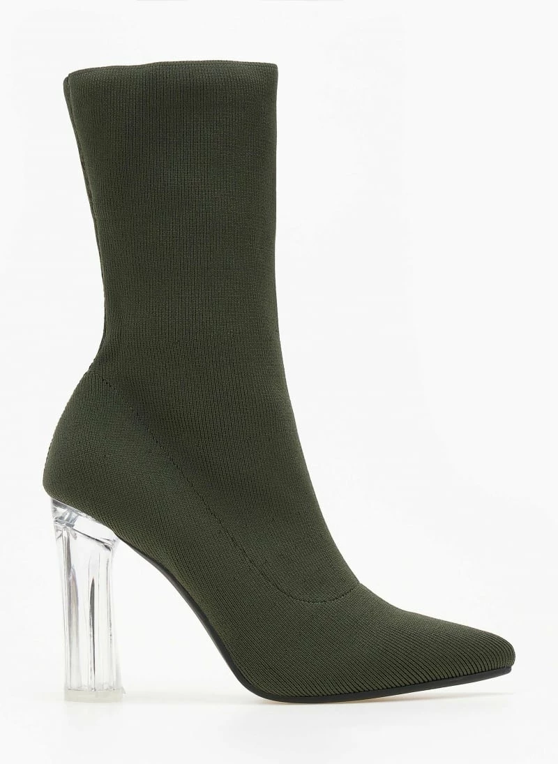 Εξοδος 🔥 The Fashion Project Μποτάκια κάλτσα με διάφανο τακούνι - Χακί 👍 4 Εξοδος 🔥 The Fashion Project Μποτάκια κάλτσα με διάφανο τακούνι - Χακί 👍 - Image 2