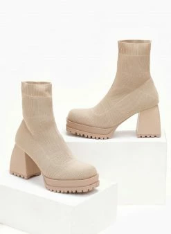 Η καλύτερη συμφωνία 🔔 The Fashion Project Μποτάκια κάλτσα με ιδιαίτερο τακούνι - Μπεζ 🎉 -Μποτάκια Κατάστημα mpotakia kaltsa me idiaitero takouni 107267 hpz3