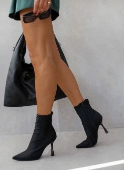Νέος 🎉 The Fashion Project Μποτάκια κάλτσα με λεπτό τακούνι - Μαύρο 💯 -Μποτάκια Κατάστημα mpotakia kaltsa me lepto takouni 106374 tgsp