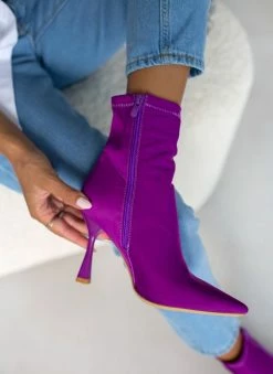 Εξοδος 🔥 The Fashion Project Μποτάκια κάλτσα με λεπτό τακούνι - Μωβ 🥰 -Μποτάκια Κατάστημα mpotakia kaltsa me lepto takouni 106375 b40o