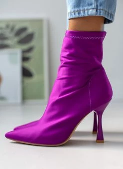 Εξοδος 🔥 The Fashion Project Μποτάκια κάλτσα με λεπτό τακούνι - Μωβ 🥰