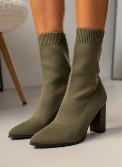 Ολοκαίνουργιο 😀 The Fashion Project Μποτάκια κάλτσα με ψηλό τακούνι - Λαδί ⌛ -Μποτάκια Κατάστημα mpotakia kaltsa me psilo takouni 107111 frnv